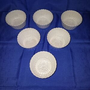 Set of 6 Opalescent White Porcelain Bowls w/Snowflake Design, Fluted Sides